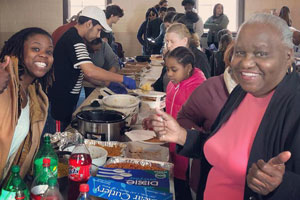 Women serving food